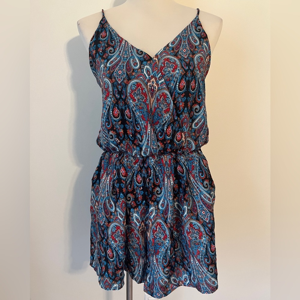 Earthbound Paisley Print Romper Open Back Boho Festival Medium